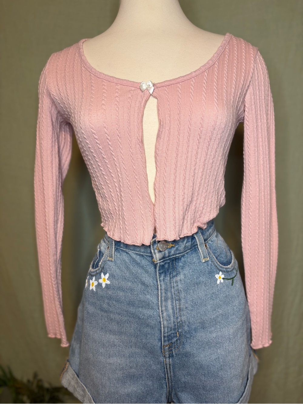 Pink Crop Cardigan with Bow #CottageCore #Coquette #Y2K #Balletcore